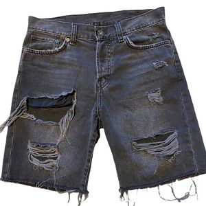 High Waist Black Denim Distressed Shorts